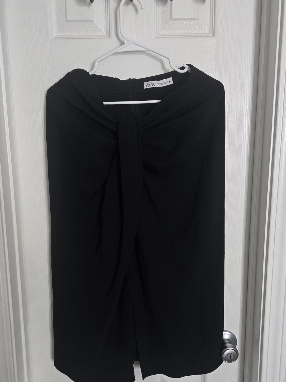 ZARA Black Twist-Front Midi Skirt Size S
